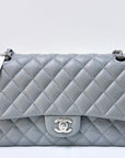 CHNL Caviar Quilted Medium Double Flap Grey