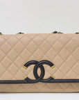 CHNL Medium Caviar Quilted CC Filigree Flap Beige Black