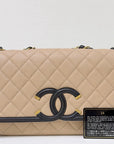 CHNL Medium Caviar Quilted CC Filigree Flap Beige Black