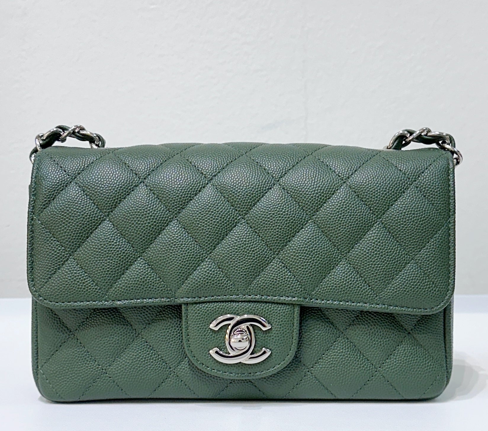 CHNL Caviar Quilted Mini Rectangular Flap Green