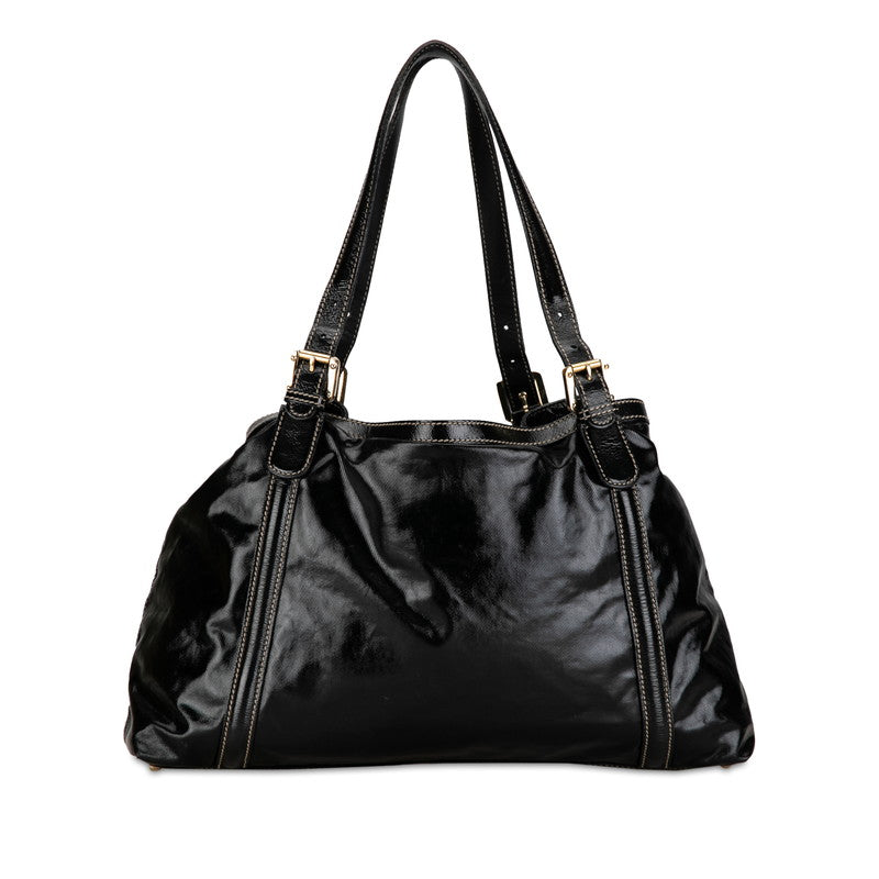 GCCI Bride Double G Sy Line Tote Bag Black G Patent Leather GCCI