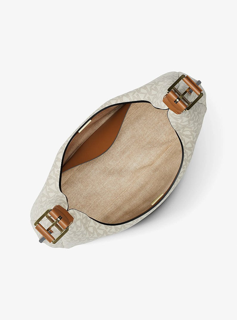 Nolita Large Signature Logo Hobo Shoulder Bag (VANILLA/ACORN)