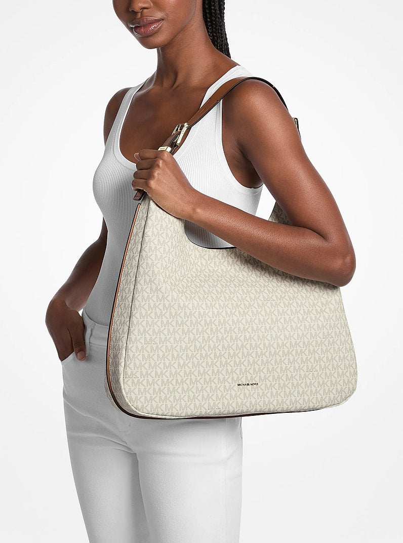 Nolita Large Signature Logo Hobo Shoulder Bag (VANILLA/ACORN)