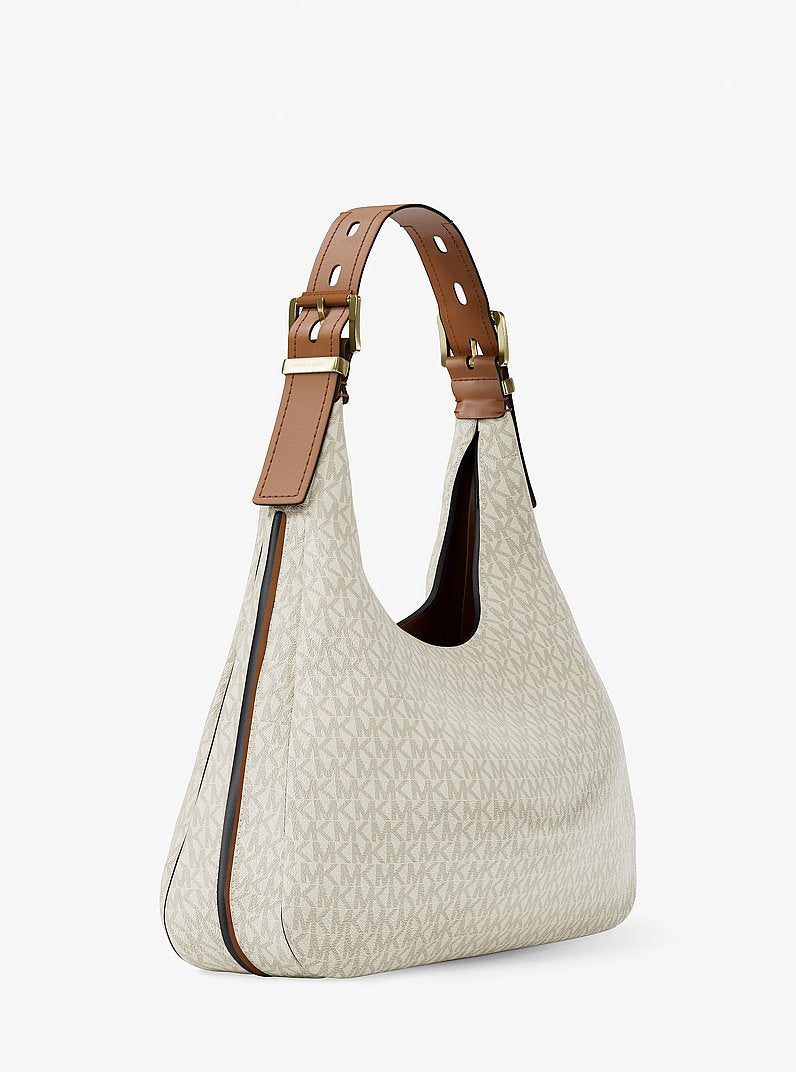 Nolita Large Signature Logo Hobo Shoulder Bag (VANILLA/ACORN)