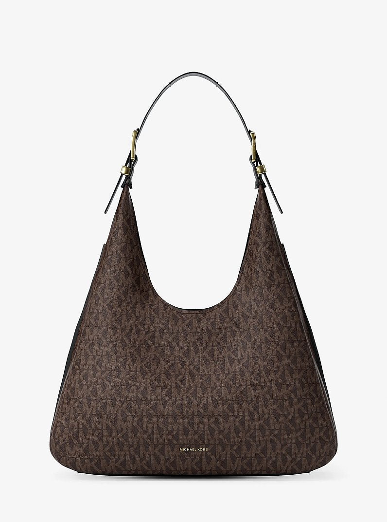 Nolita Large Signature Logo Hobo Shoulder Bag (BROWN/BLK)