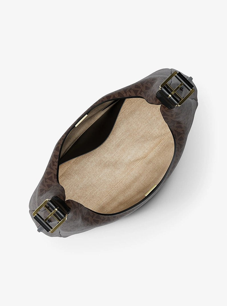 Nolita Large Signature Logo Hobo Shoulder Bag (BROWN/BLK)