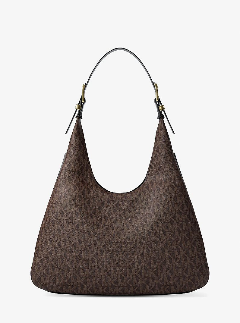 Nolita Large Signature Logo Hobo Shoulder Bag (BROWN/BLK)