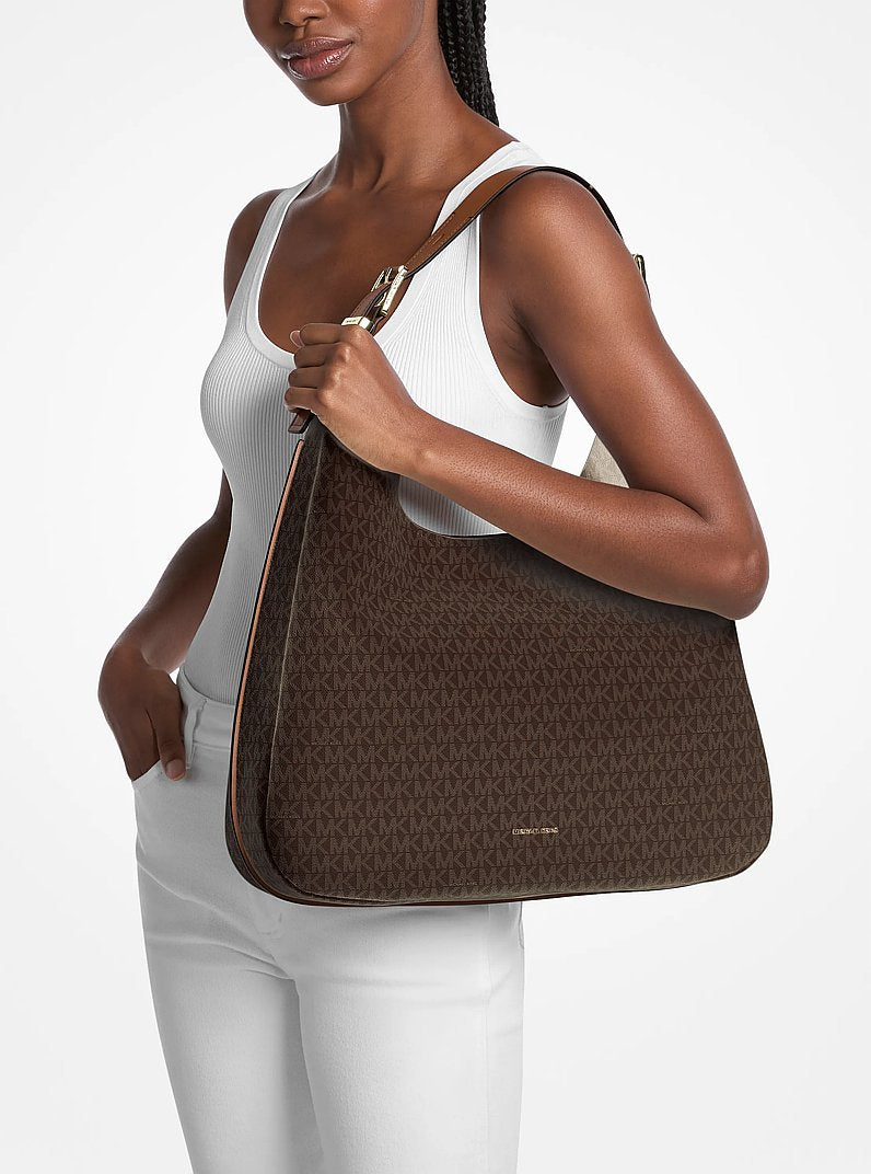 Nolita Large Signature Logo Hobo Shoulder Bag (BROWN/BLK)