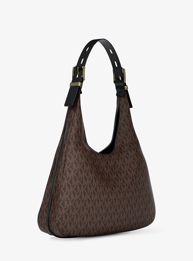 Nolita Large Signature Logo Hobo Shoulder Bag (BROWN/BLK)