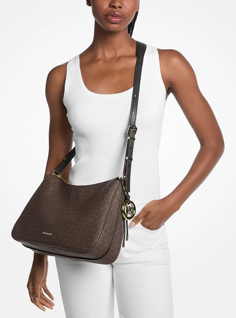 Nolita Medium Signature Logo Shoulder Bag (BROWN/BLK)