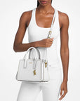 Laila Small Studded Leather Satchel (OPTIC WHITE)