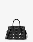 Laila Small Embellished Laser Cut Leather Satchel (BLACK)