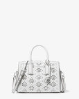 Laila Small Embellished Laser Cut Leather Satchel (OPTIC WHITE)
