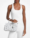 Laila Small Embellished Laser Cut Leather Satchel (OPTIC WHITE)