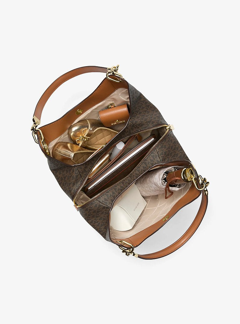 Lillie Large Signature Logo Shoulder Bag (BRN/ACORN)