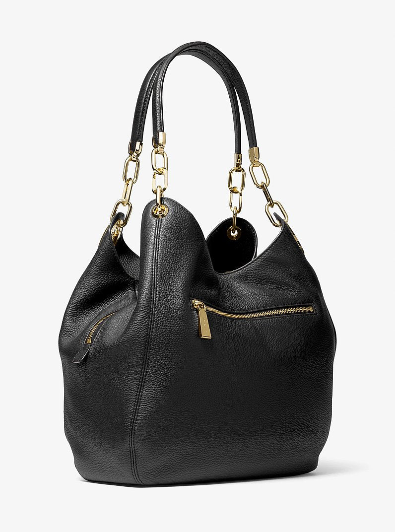 Lillie Large Pebbled Leather Shoulder Bag (BLACK)