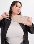Long Zip Around Wallet In Signature Canvas (Silver/Sand/Taupe)