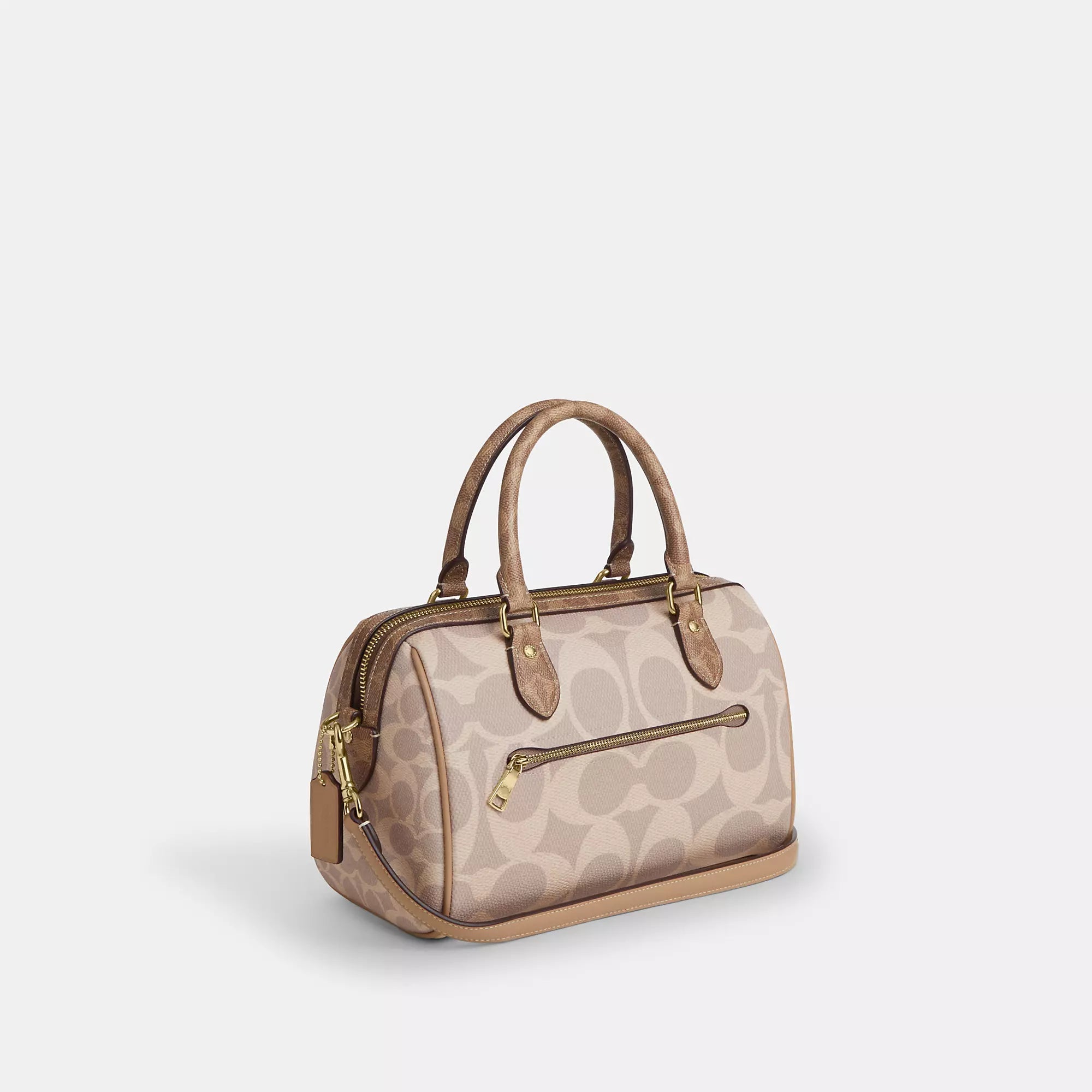 Rowan Satchel Bag In Blocked Signature Canvas (Gold/Sand/Tan)