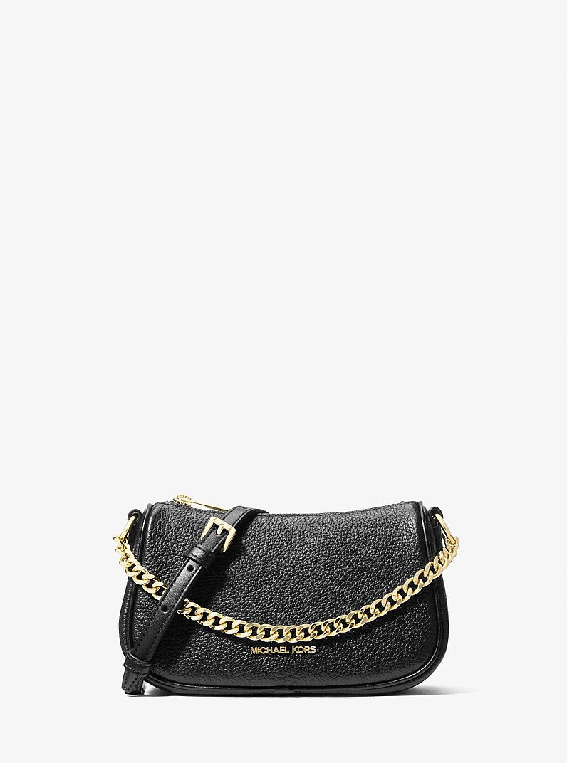 Carmela Small Pebbled Leather Convertible Crossbody Bag (BLACK)