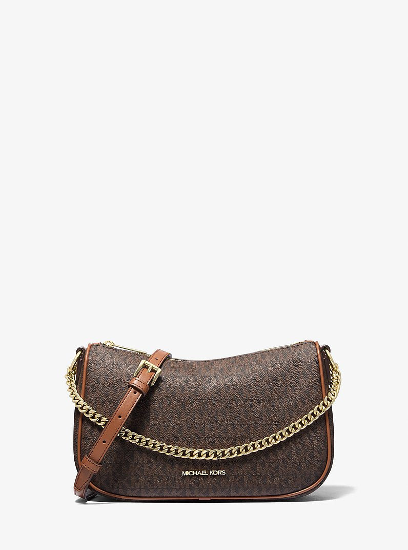 Carmela Medium Signature Logo Convertible Crossbody Bag (BROWN)