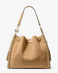 Mina Large Suede Chain Shoulder Bag (CAMEL)