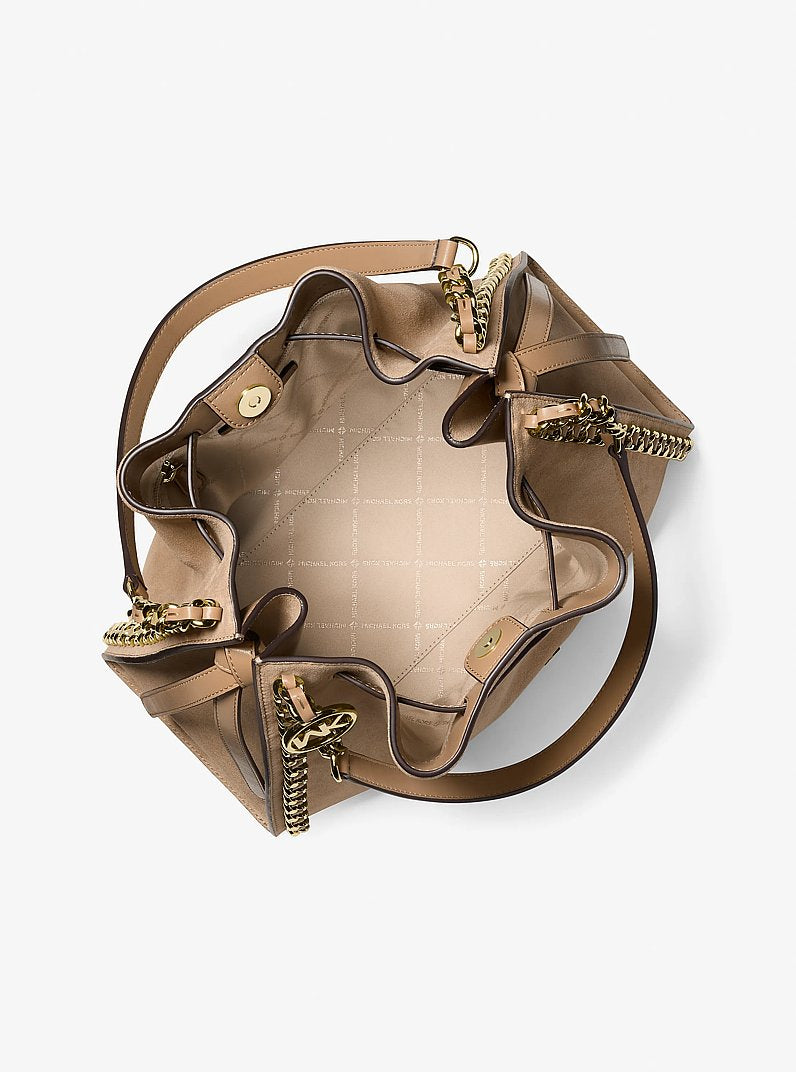 Mina Large Suede Chain Shoulder Bag (CAMEL)