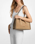 Mina Large Suede Chain Shoulder Bag (CAMEL)