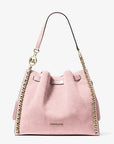 Mina Large Suede Chain Shoulder Bag (POWDER BLUSH)