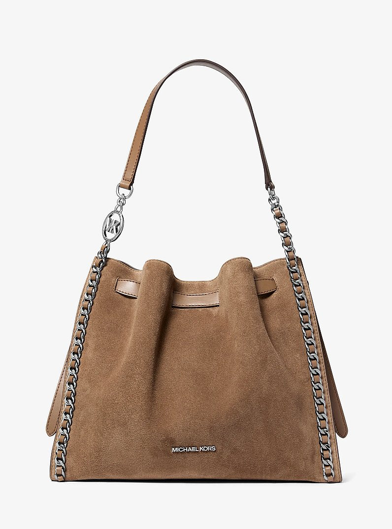 Mina Large Suede Chain Shoulder Bag (DRIFTWOOD)