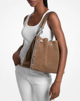 Mina Large Suede Chain Shoulder Bag (DRIFTWOOD)