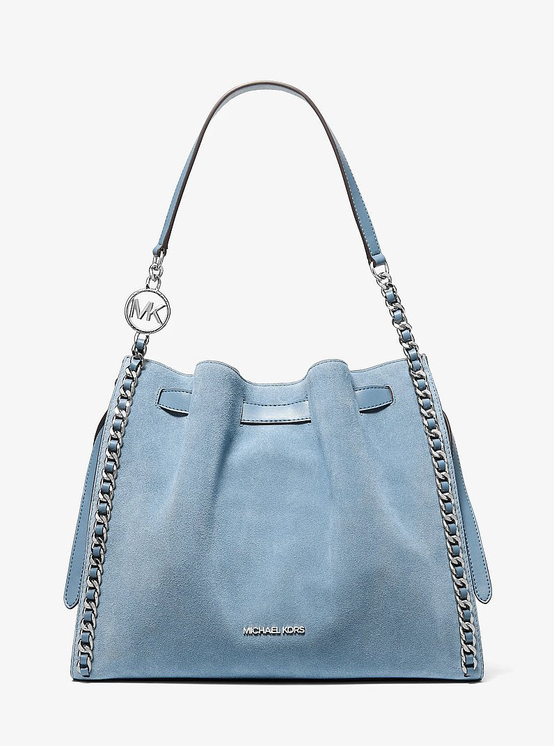 Mina Large Suede Chain Shoulder Bag (DENIM)