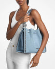 Mina Large Suede Chain Shoulder Bag (DENIM)