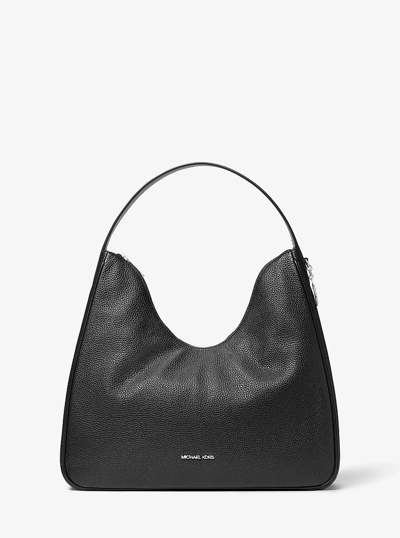 Nayla Medium Pebbled Leather Hobo Shoulder Bag (BLACK)