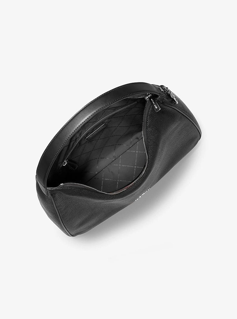 Nayla Medium Pebbled Leather Hobo Shoulder Bag (BLACK)