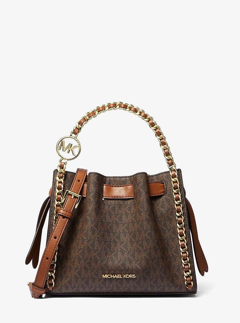 Mina Small Signature Logo Chain Crossbody Bag (BROWN)