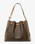 Mina Large Signature Logo Chain Shoulder Bag (BROWN)