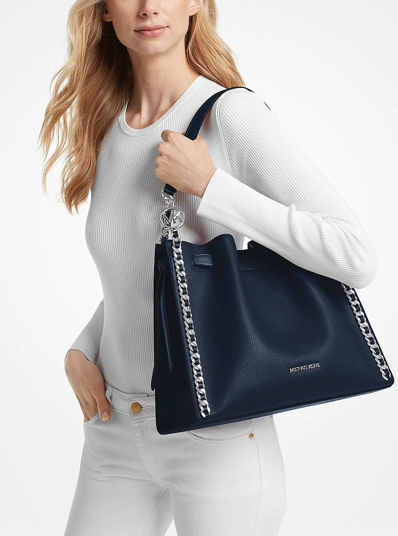 Mina Large Chain Shoulder Bag (NAVY)