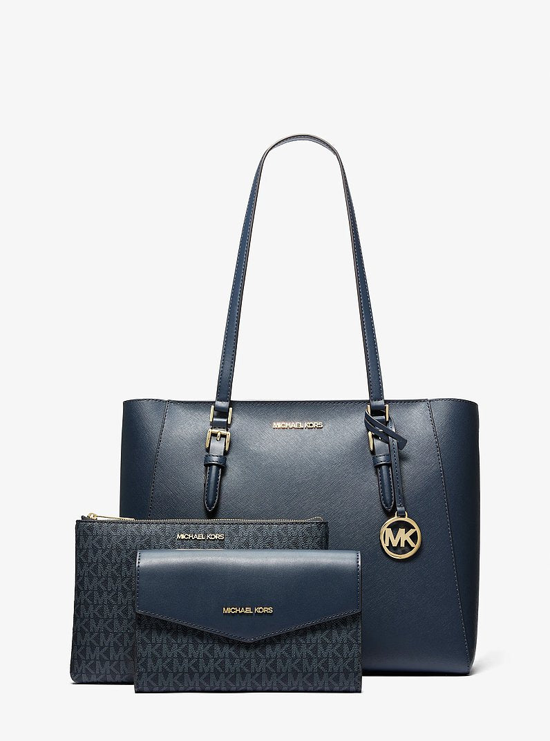 Charlotte Large Saffiano Leather 3-in-1 Tote Bag (NAVY)