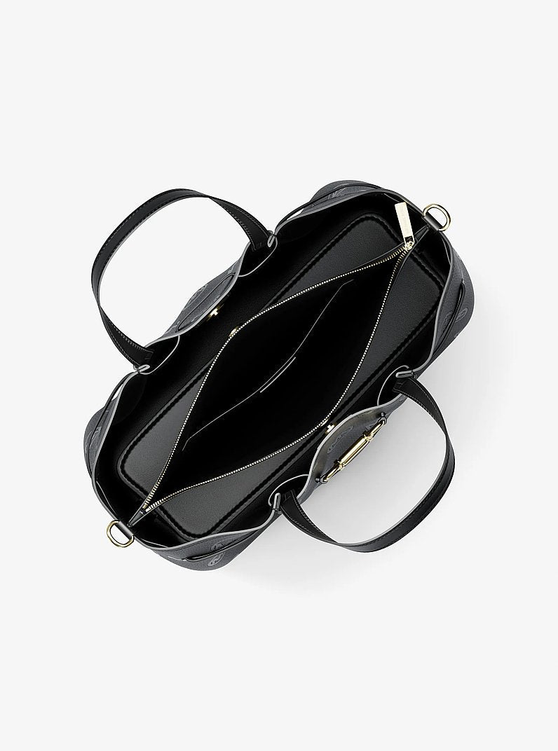 Carson Medium Logo Debossed Satchel (BLACK)