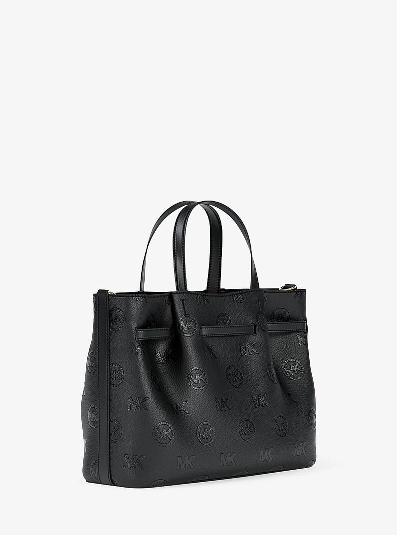 Carson Medium Logo Debossed Satchel (BLACK)