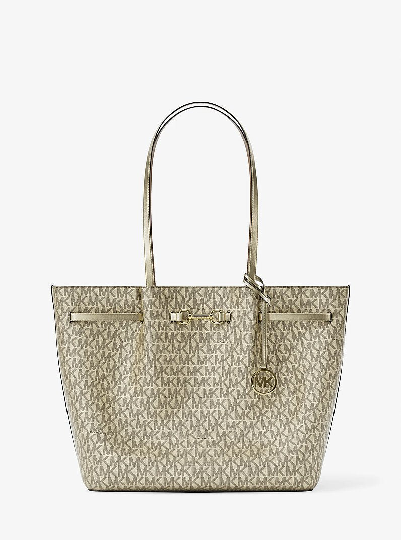 Carson Large Metallic Signature Logo Tote Bag (PALE GOLD)