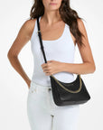 Jet Set Large Pebbled Leather Convertible Crossbody Bag (BLACK)