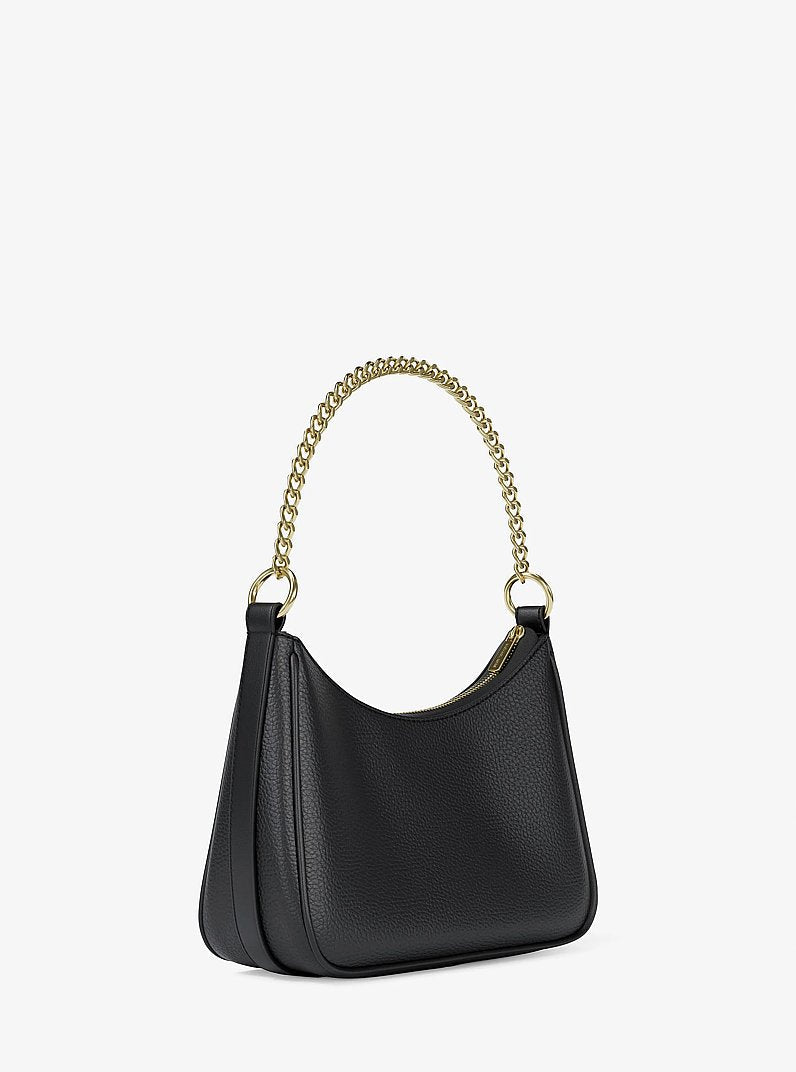 Jet Set Large Pebbled Leather Convertible Crossbody Bag (BLACK)