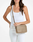 Jet Set Large Pebbled Leather Camera Crossbody Bag (CAMEL)