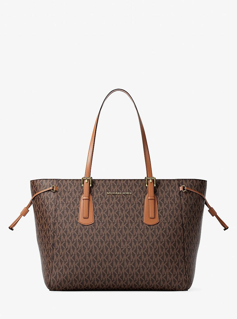 Voyager Large Signature Logo Top-Zip Tote Bag (BROWN)