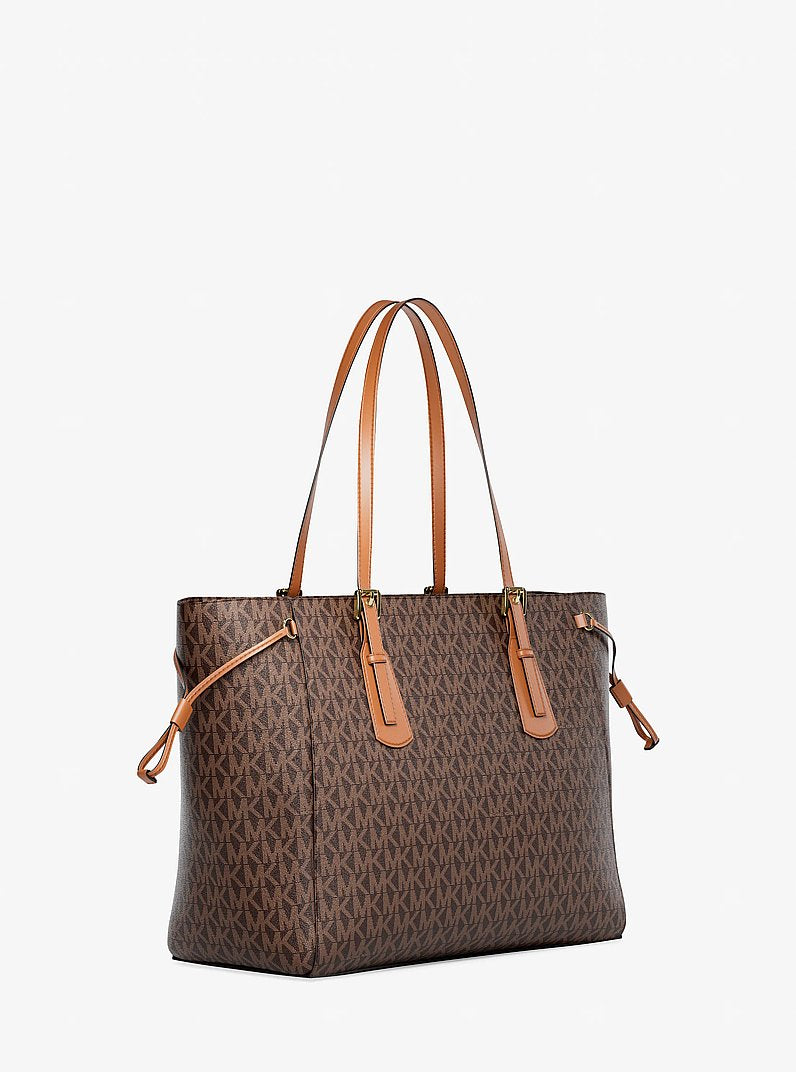 Voyager Large Signature Logo Top-Zip Tote Bag (BROWN)