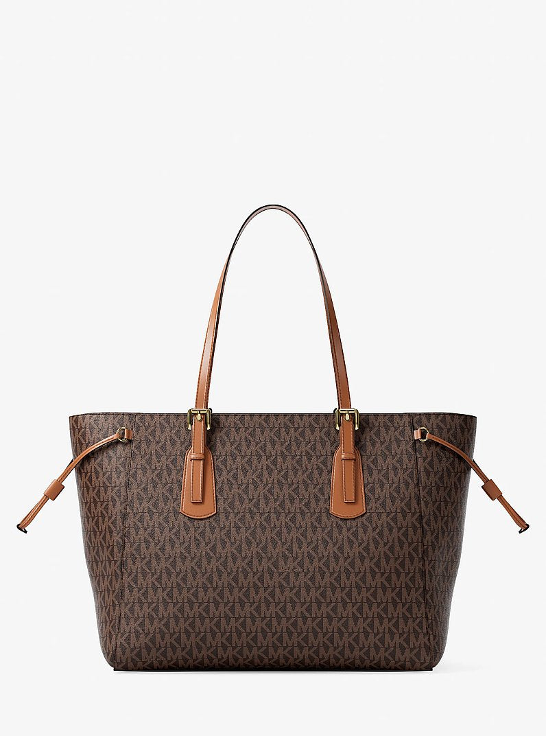 Voyager Large Signature Logo Top-Zip Tote Bag (BROWN)