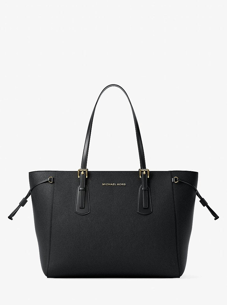 Voyager Large Saffiano Leather Tote Bag (BLACK)