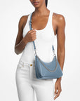 Jet Set Large Pebbled Leather Convertible Crossbody Bag (DENIM)