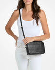 Jet Set Large Pebbled Leather Camera Crossbody Bag (BLACK)